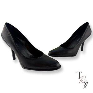Nine West Black Leather Career Pumps with Croc-Embossed Trim Size 7.5 M